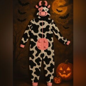 Cow Print Plush One Piece Pajamas Size Small Cute